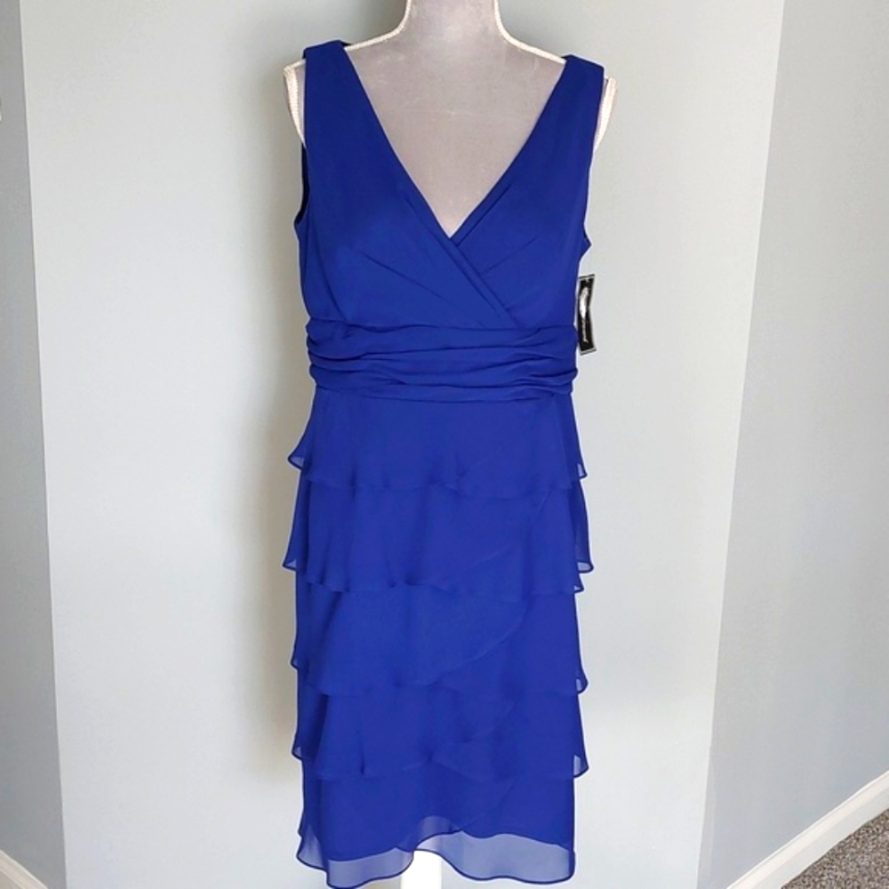 NWT Jessica Howard blue chiffon tiered dress, size 16